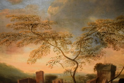 Antiquités - Paysage idyllique au coucher du soleil - Atelier de Johann H. Roos (1631-1685)